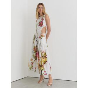 REISS Bianca Linen Floral-Print Cut-Out Midi Dress